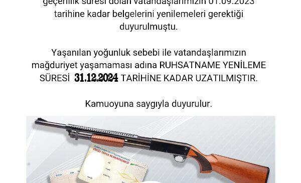 Yivsiz Tüfek Ruhsatname Yenileme Süresi 31 Aralık 2024’e Kadar Uzatıldı!