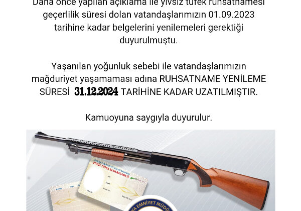 Yivsiz Tüfek Ruhsatname Yenileme Süresi 31 Aralık 2024’e Kadar Uzatıldı!