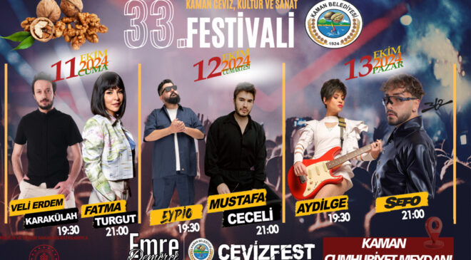 33. Kaman Ceviz Kültür ve Sanat Festivali Yarışmalarla Başlıyor!